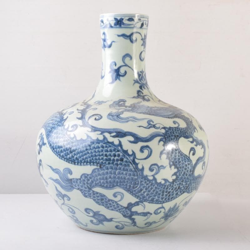 げげげ　中国　青花　龍花文　長頸瓶　高さ約37cm　C　7177A