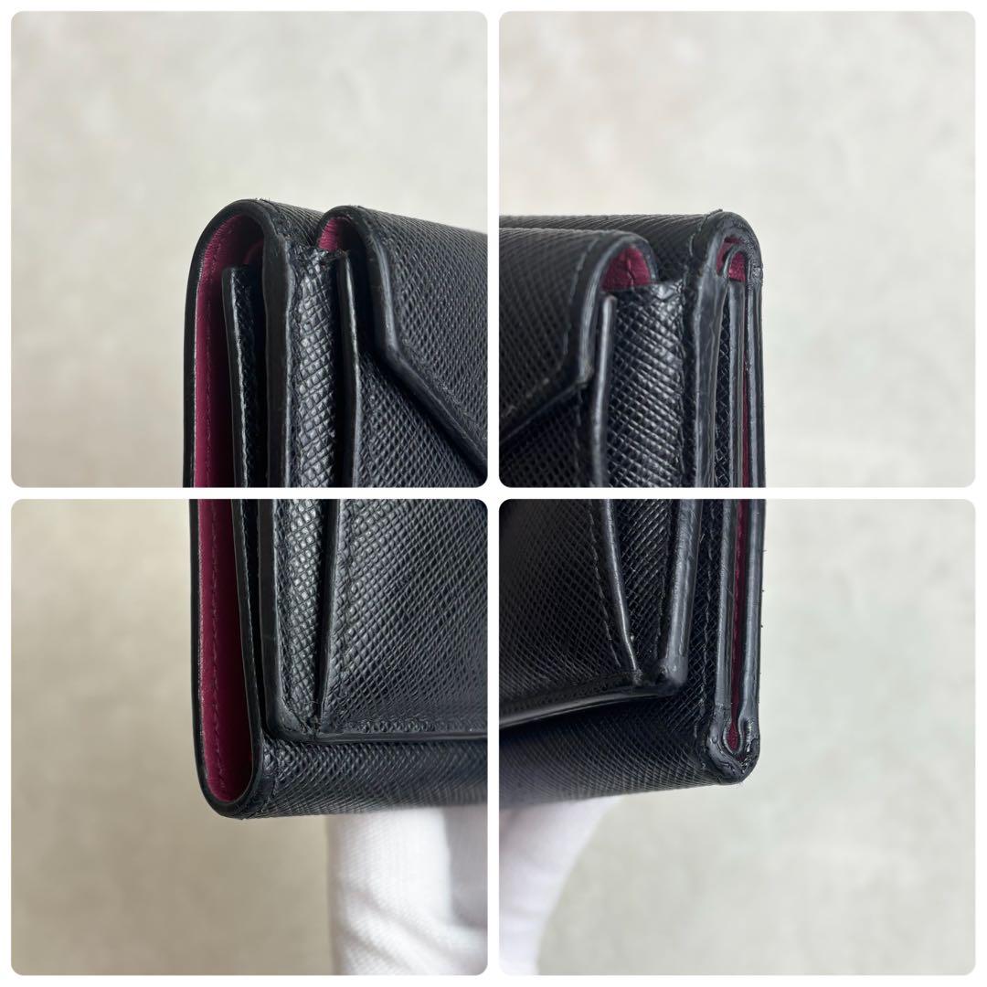 【希少✨】PRADA 三つ折り財布 バイカラー サフィアーノ 黒 RFID搭載