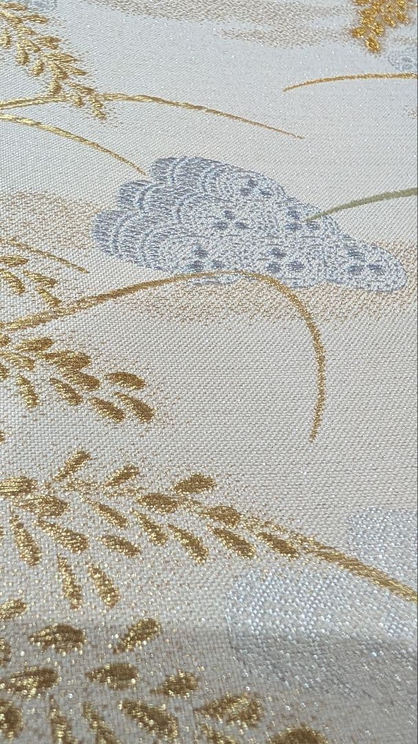 【高級】本金•袋帯 金糸刺繍（黄金織つづれ） 草花模様〜米百俵〜