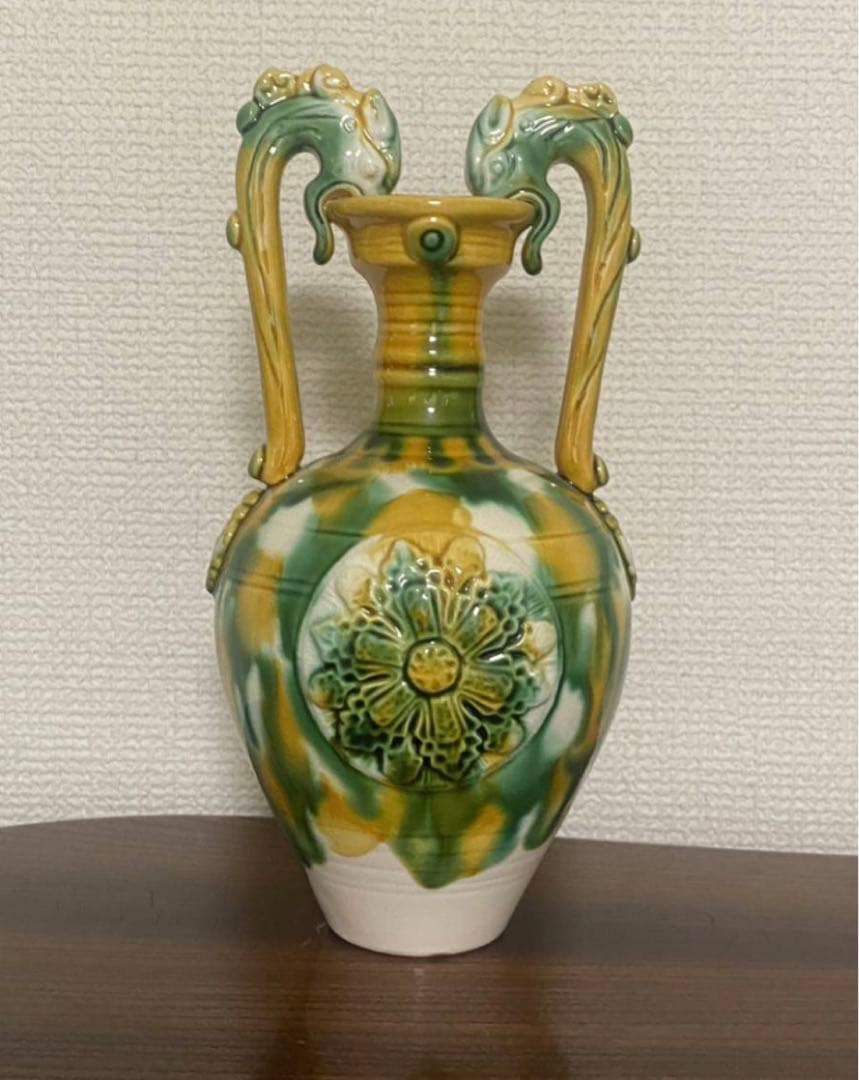 中国美術 三彩龍耳 壺 茶道具 唐物
