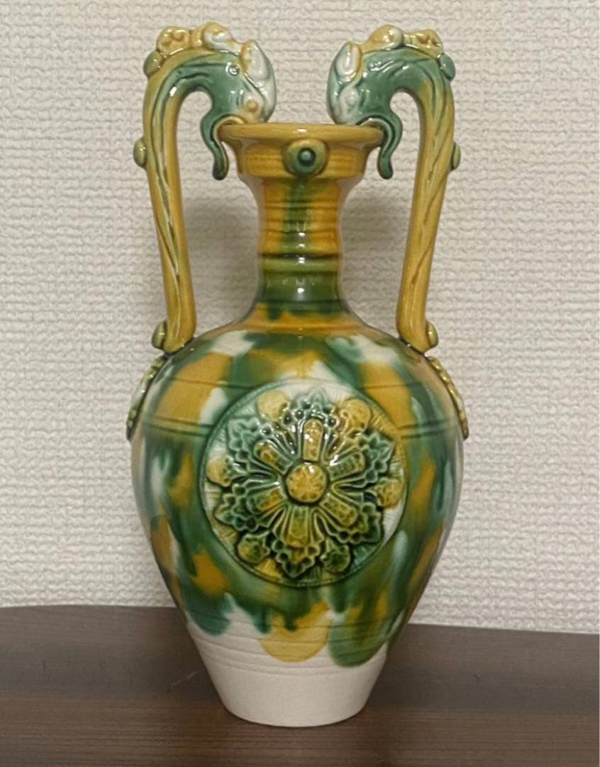 中国美術 三彩龍耳 壺 茶道具 唐物