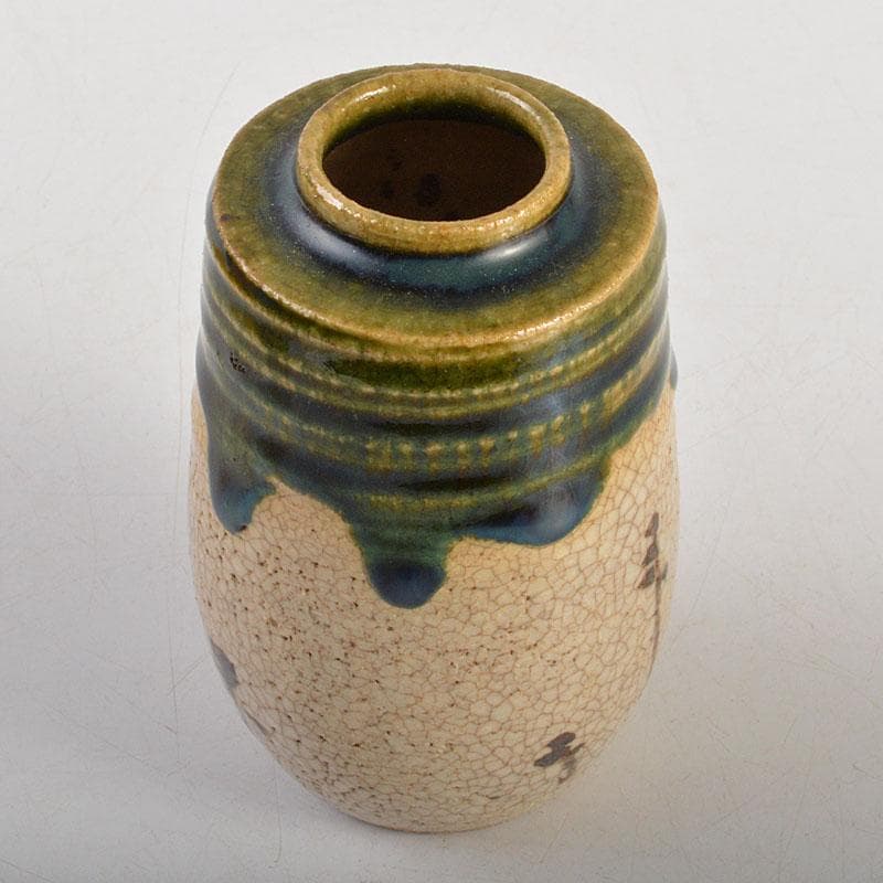 茶道具　織部焼　市川竹川造　織部茶入　仕覆付　共箱　V　6815