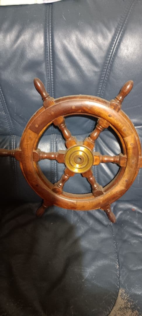 木製 船の舵 アンティーク雑貨 約30cm