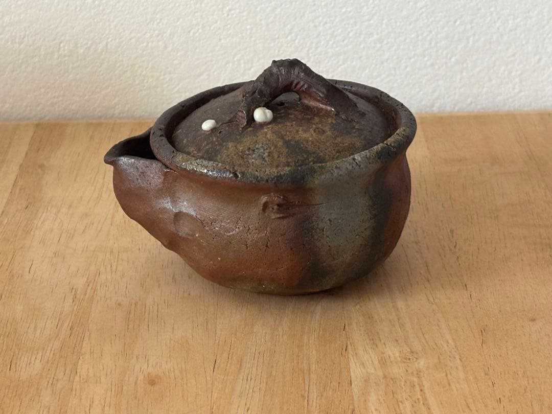 69.備前焼 宝瓶 登り窯 白梅 はくばい 梅 手びねり 急須