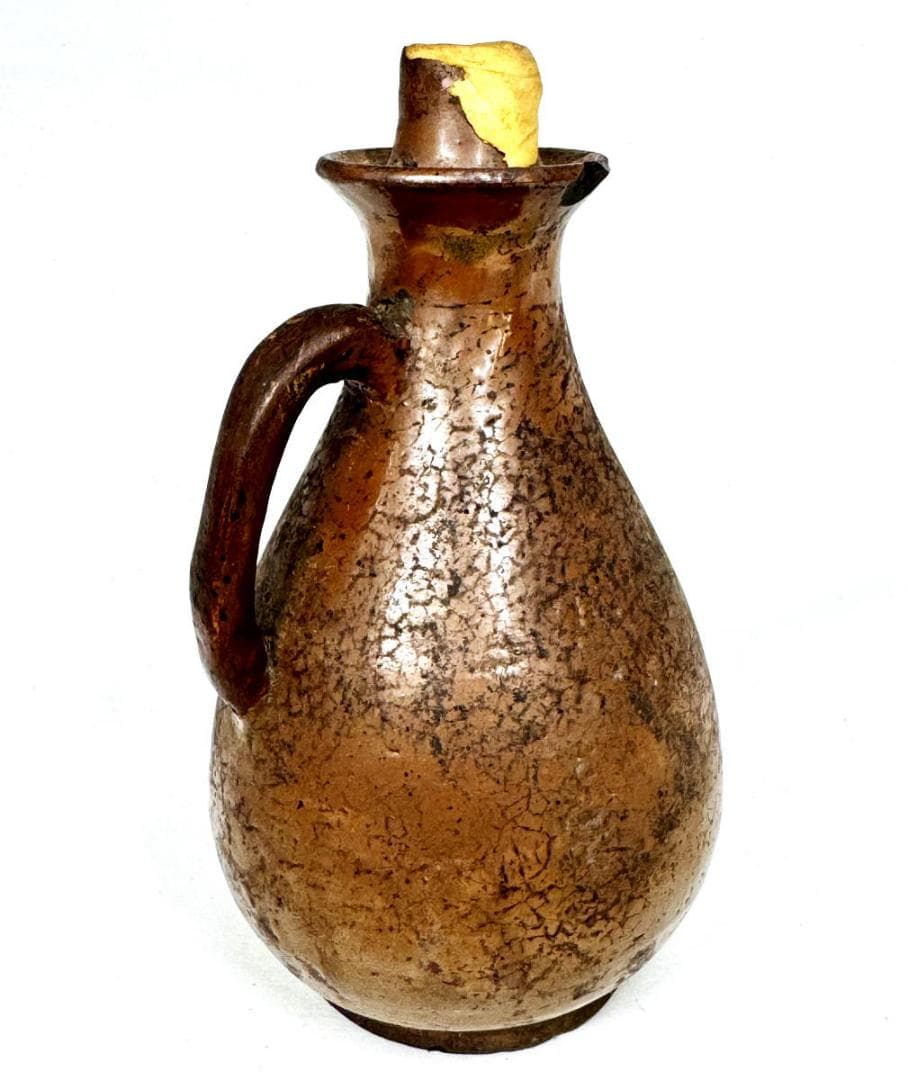 李朝 茶褐釉 手付灯火器油壺 伝世品焼物 古玩 骨董 朝鮮古美術 WWTT225