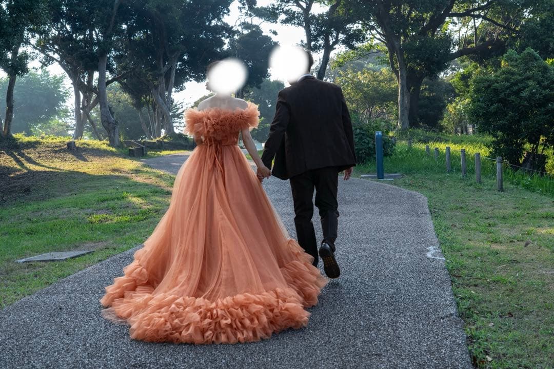 オレンジ フリル カラードレス イサムモリタ風