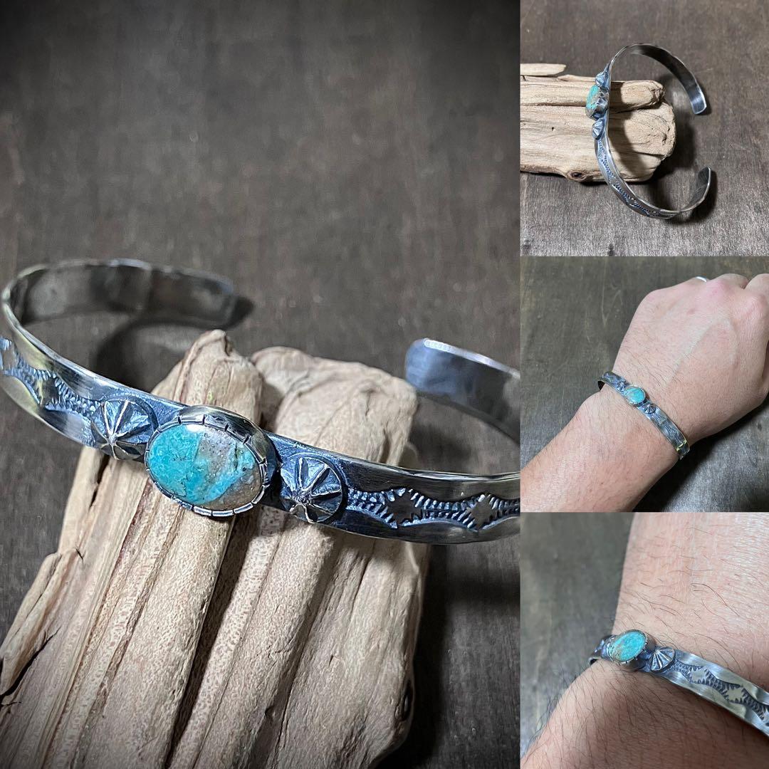 ロイストン　ターコイズ　シルバー　バングル　ブレスレット#インディアンジュエリー