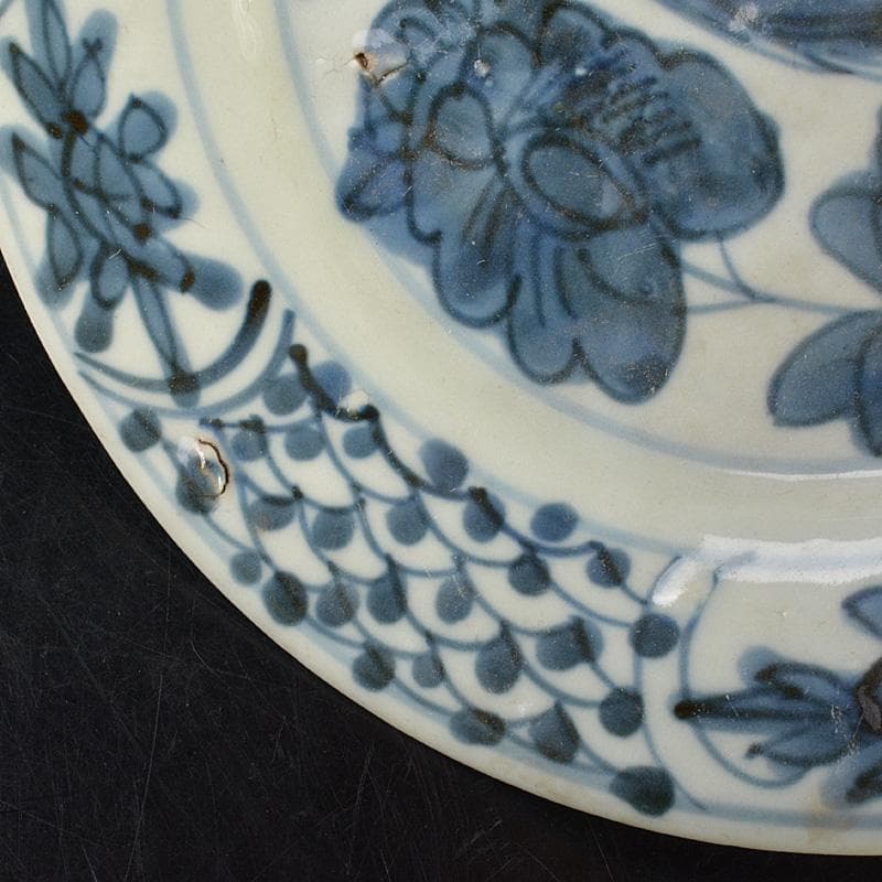 中国　南京染付　人物花文　小皿　V　R7488