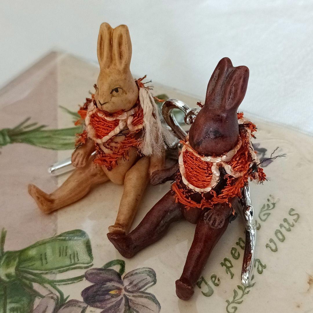 ドイツ アンティーク ウサギ 陶器 フィギュア 2体 ビスクドール ミニョネット