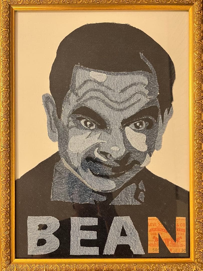 Mr.ビーン　デニムアート　額縁付き