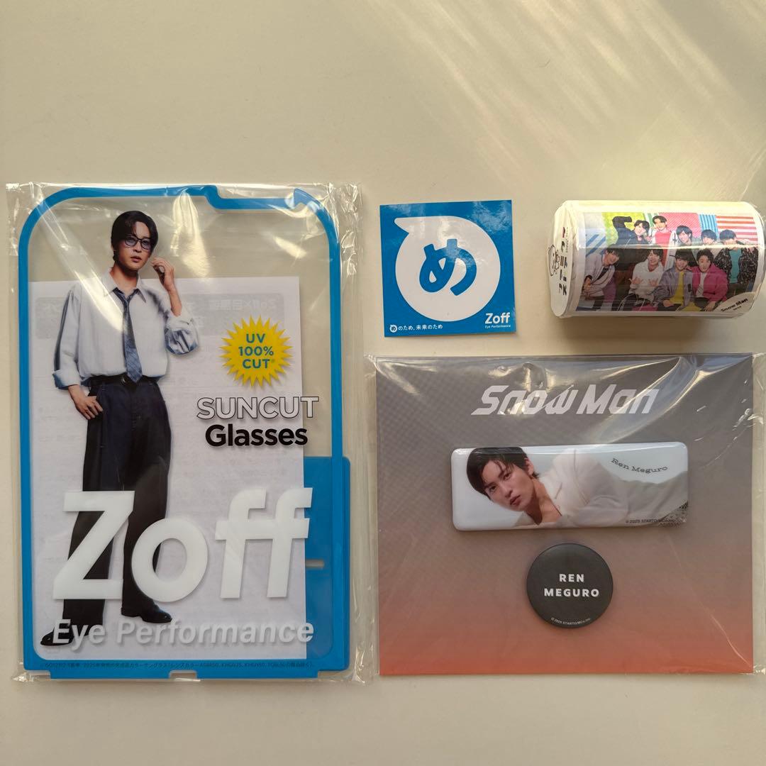 Zoff✖️目黒蓮オリジナルアイウェアスタンドアクスタ　缶バッジ　ロール付箋