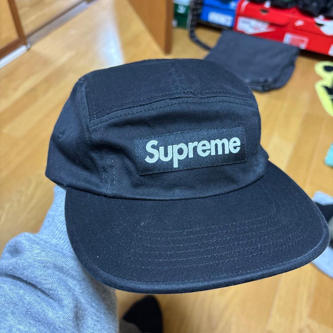 Supreme 黒 キャップ ロゴ刺繍