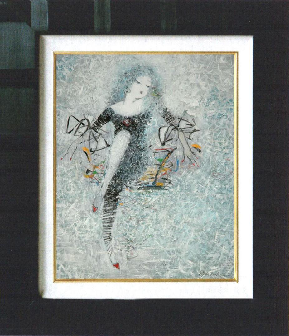 油絵 菅家令子 絵 絵画インテリア 額付(黒) uF6-010711 人物 女性