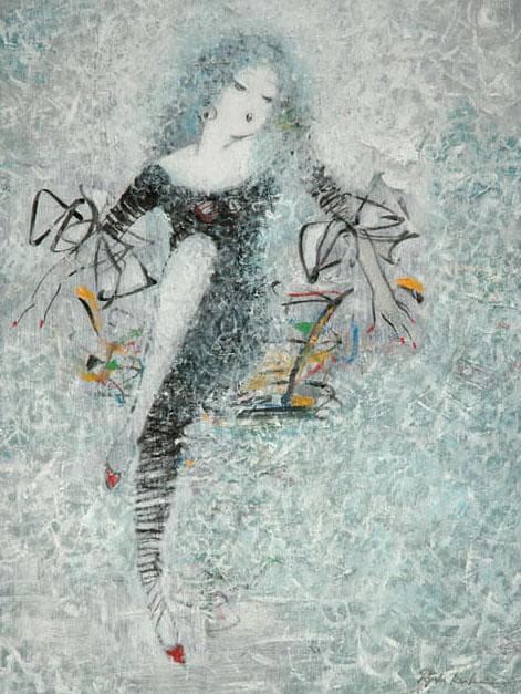 油絵 菅家令子 絵 絵画インテリア 額付(黒) uF6-010711 人物 女性