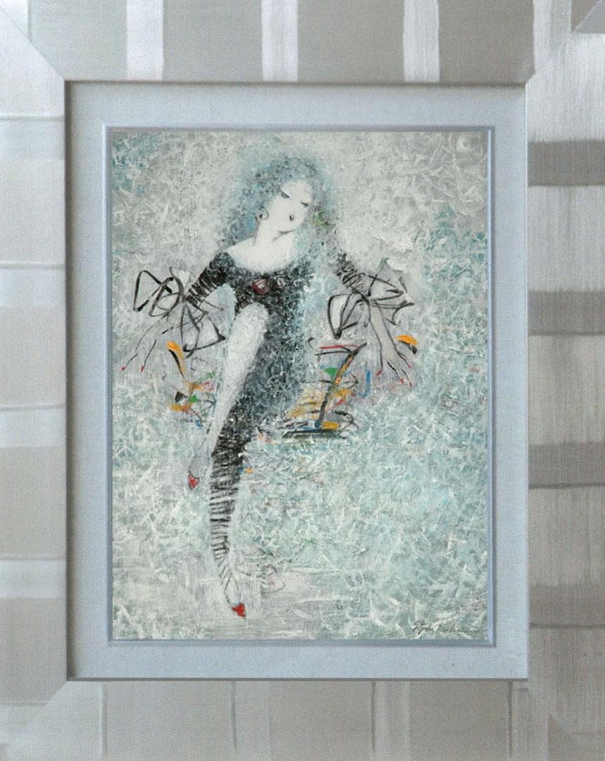 油絵 菅家令子 絵 絵画インテリア 額付(黒) uF6-010711 人物 女性