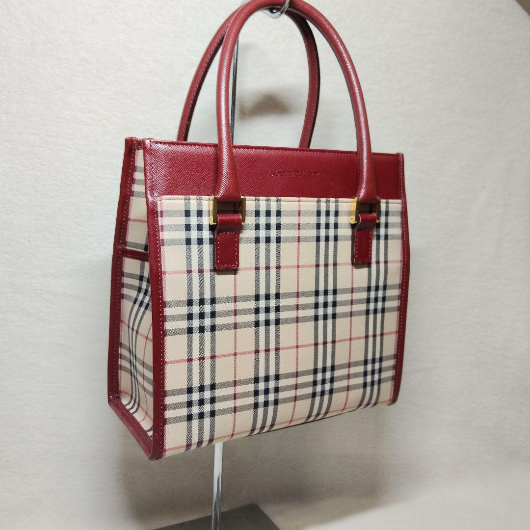 高級 バーバリー サフィアーノレザー ノバチェック ハンドバック