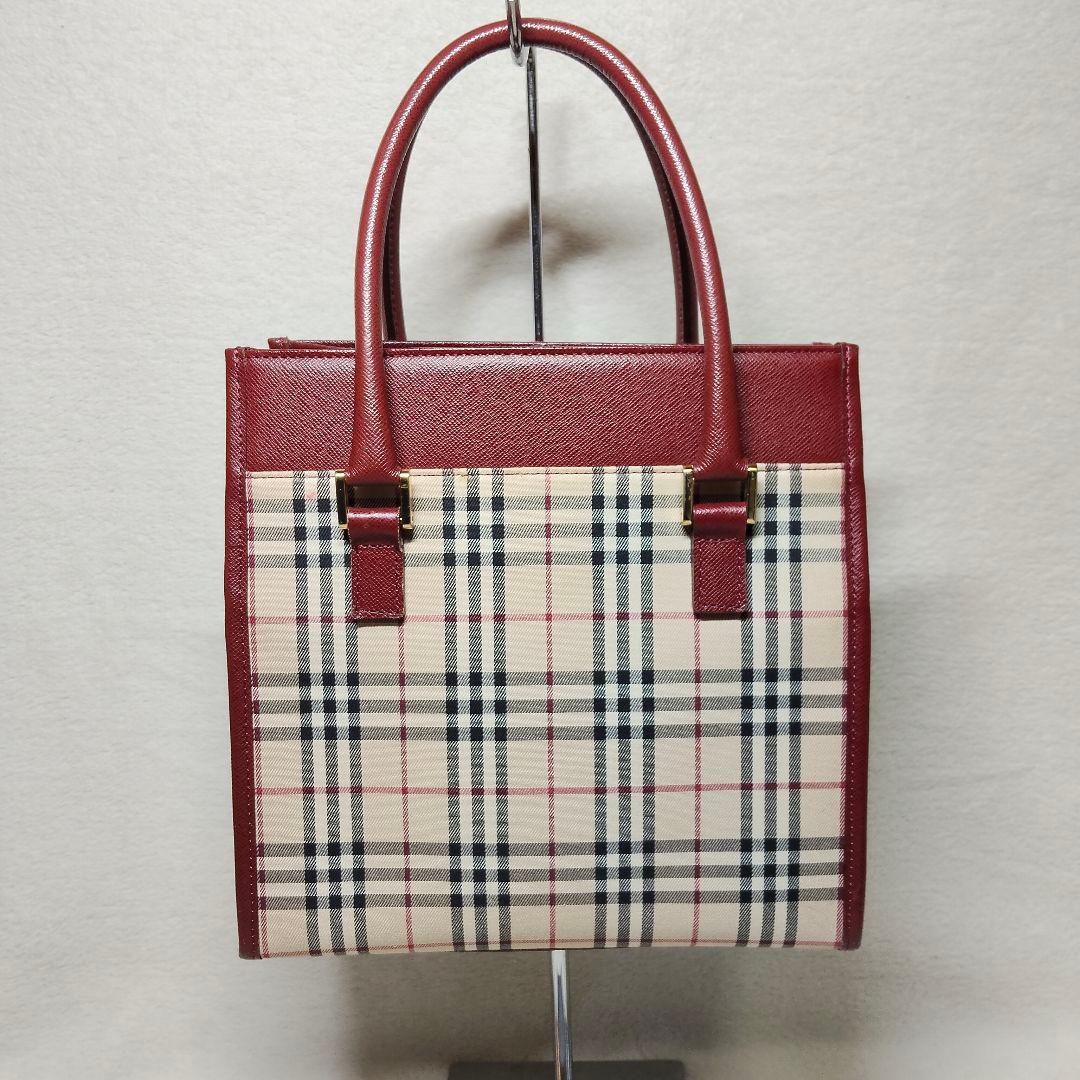 高級 バーバリー サフィアーノレザー ノバチェック ハンドバック