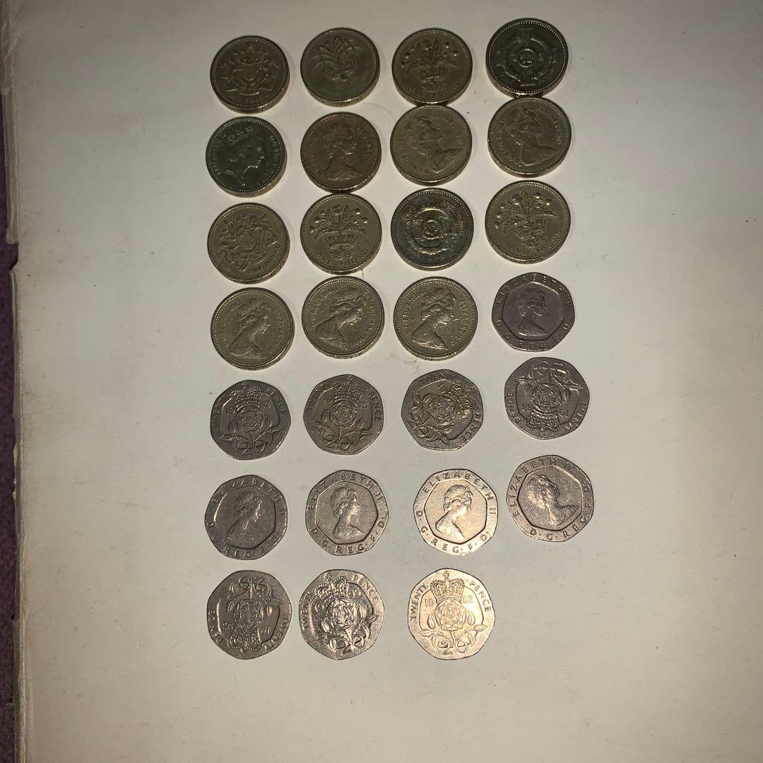 イギリスの硬貨1ポンドと20ぺんす