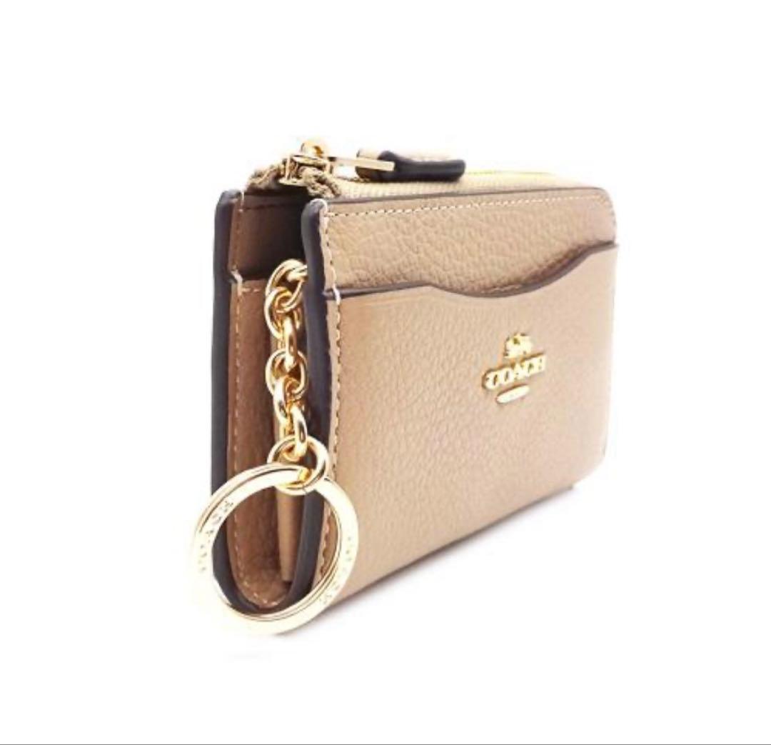 COACHコーチ カードケース 新作 キーケースぺブル レザー ベージュ