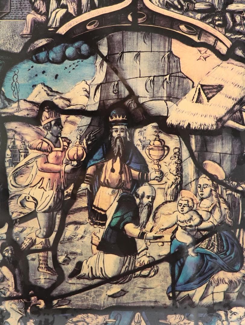 東方三博士の礼拝 ヴィンテージ ステンドグラス マギ キリスト 誕生 アメリカ製