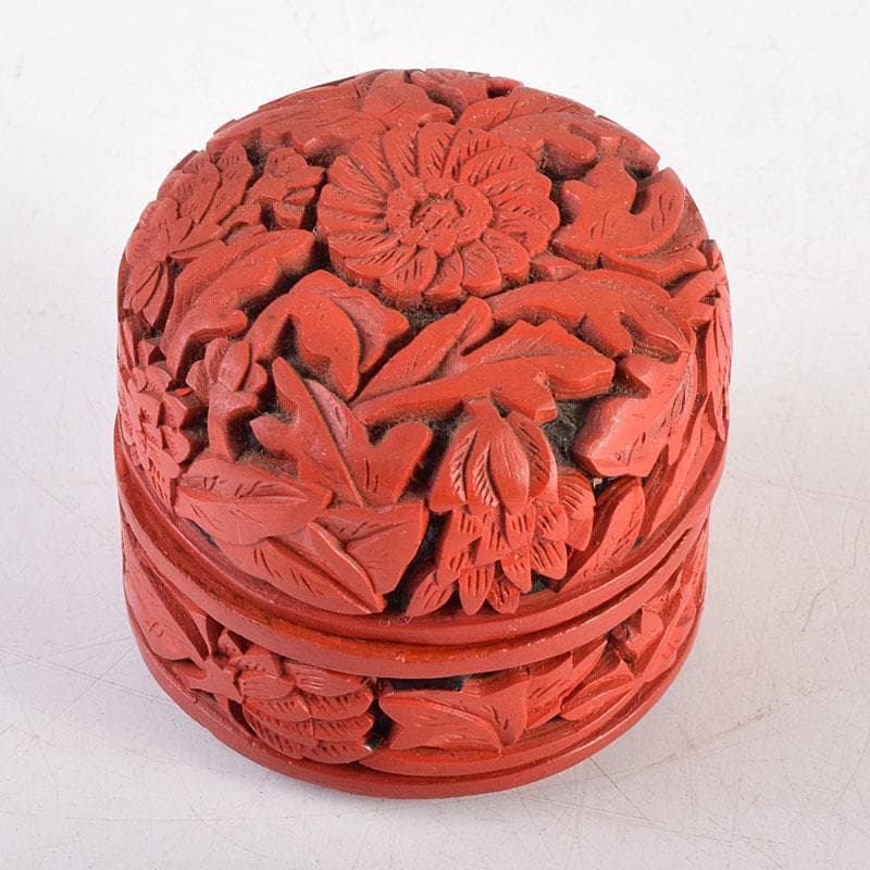 中国　剔紅　堆朱　内七宝　花文　蓋物　V　7937