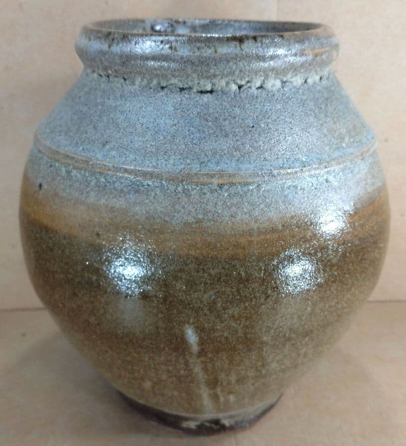 人間国宝 濱田庄司(浜田庄司) 掛分肩紐花瓶【濱田友緒識箱】益子焼 誂え桐箱