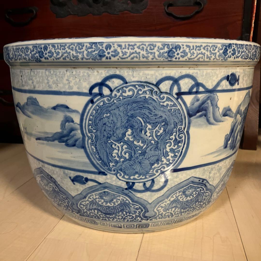 青白い陶器の火鉢 昭和レトロ　インテリア