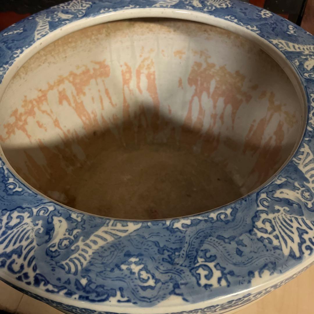 青白い陶器の火鉢 昭和レトロ　インテリア