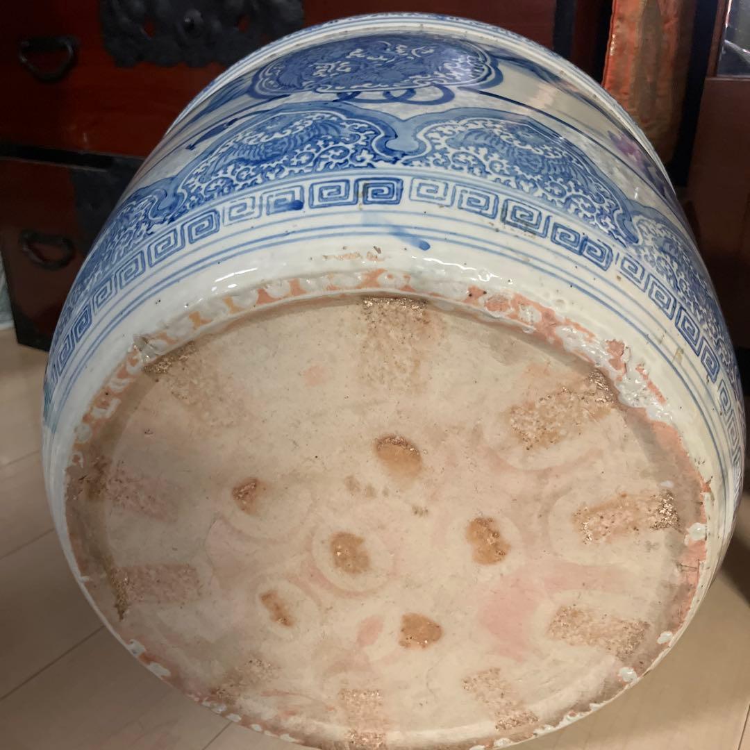 青白い陶器の火鉢 昭和レトロ　インテリア