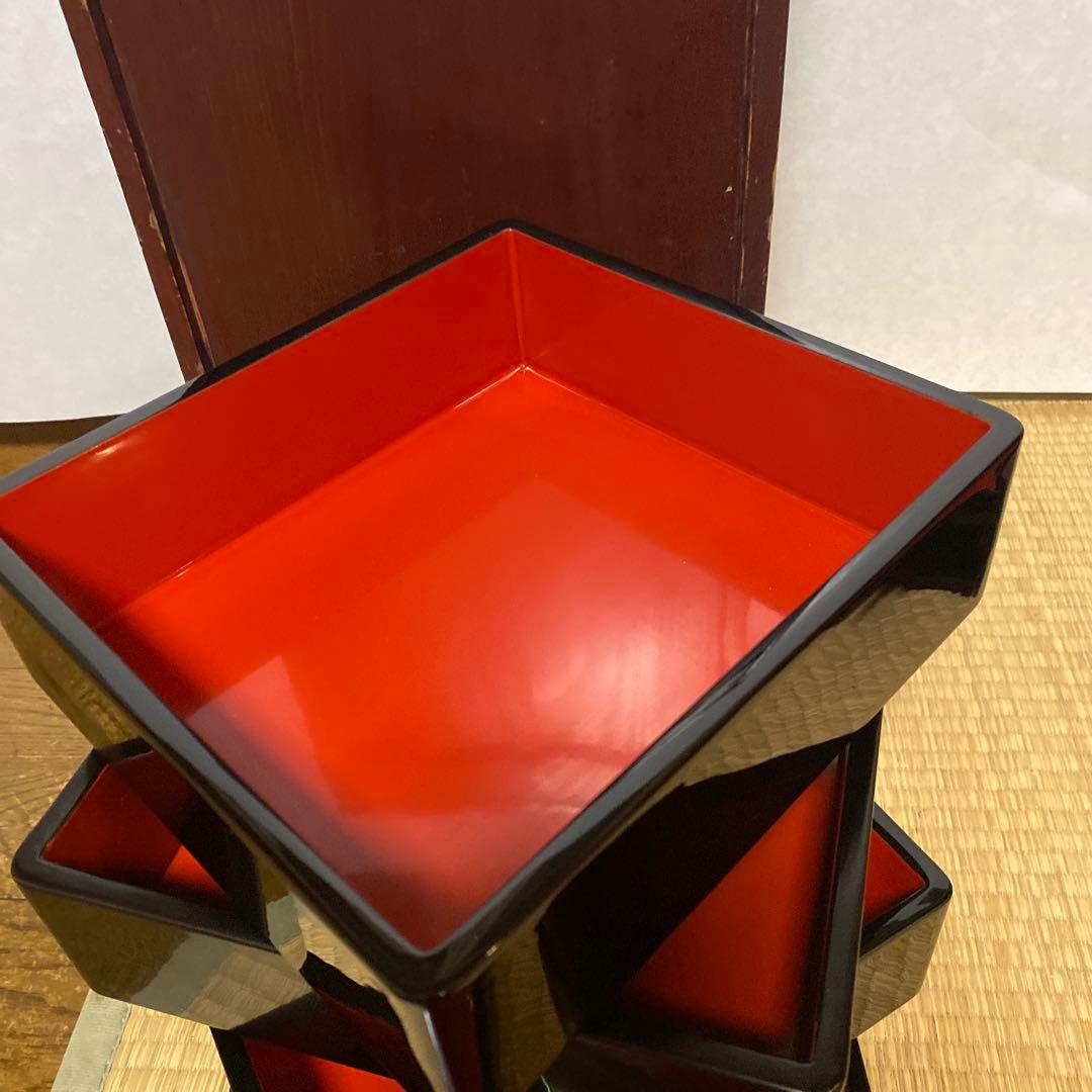 木製黒塗重箱　家紋入り　黒無地