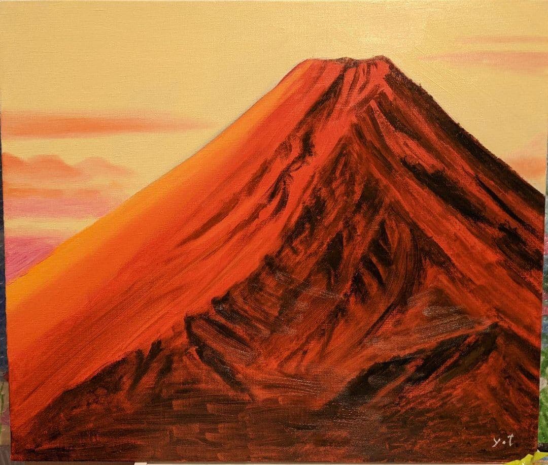 超美品！原画　朝焼けの赤富士　油彩画
