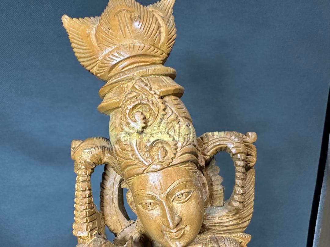 インド　白檀　木彫り　弁財天　仏教美術　仏像 骨董 木像　木製　仏教　密教