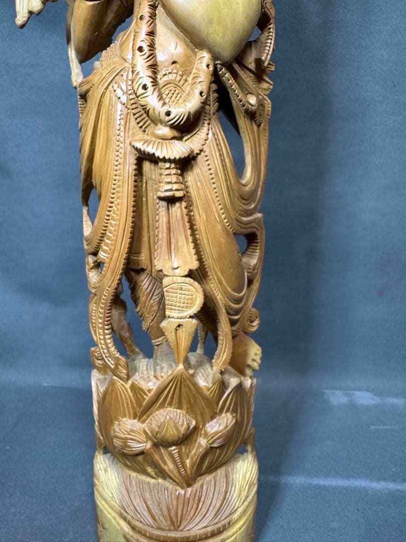 インド　白檀　木彫り　弁財天　仏教美術　仏像 骨董 木像　木製　仏教　密教