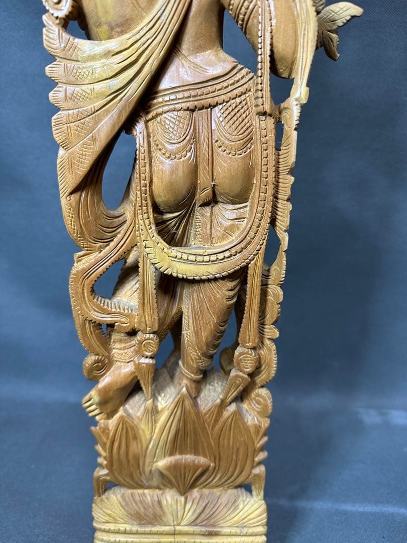 インド　白檀　木彫り　弁財天　仏教美術　仏像 骨董 木像　木製　仏教　密教