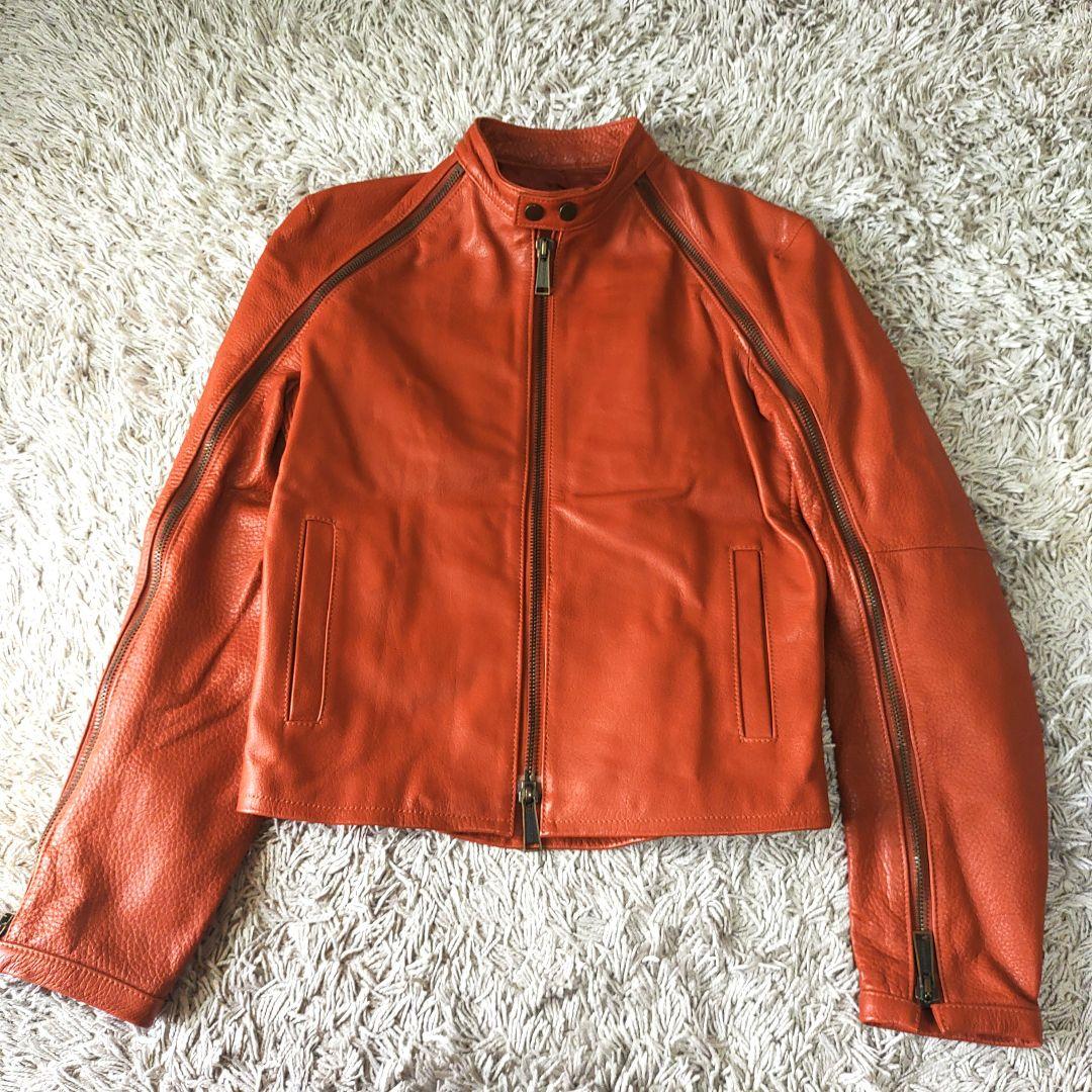 【オレンジ】dsquared2　レザージャケット　本革　牛　ディースクエアード