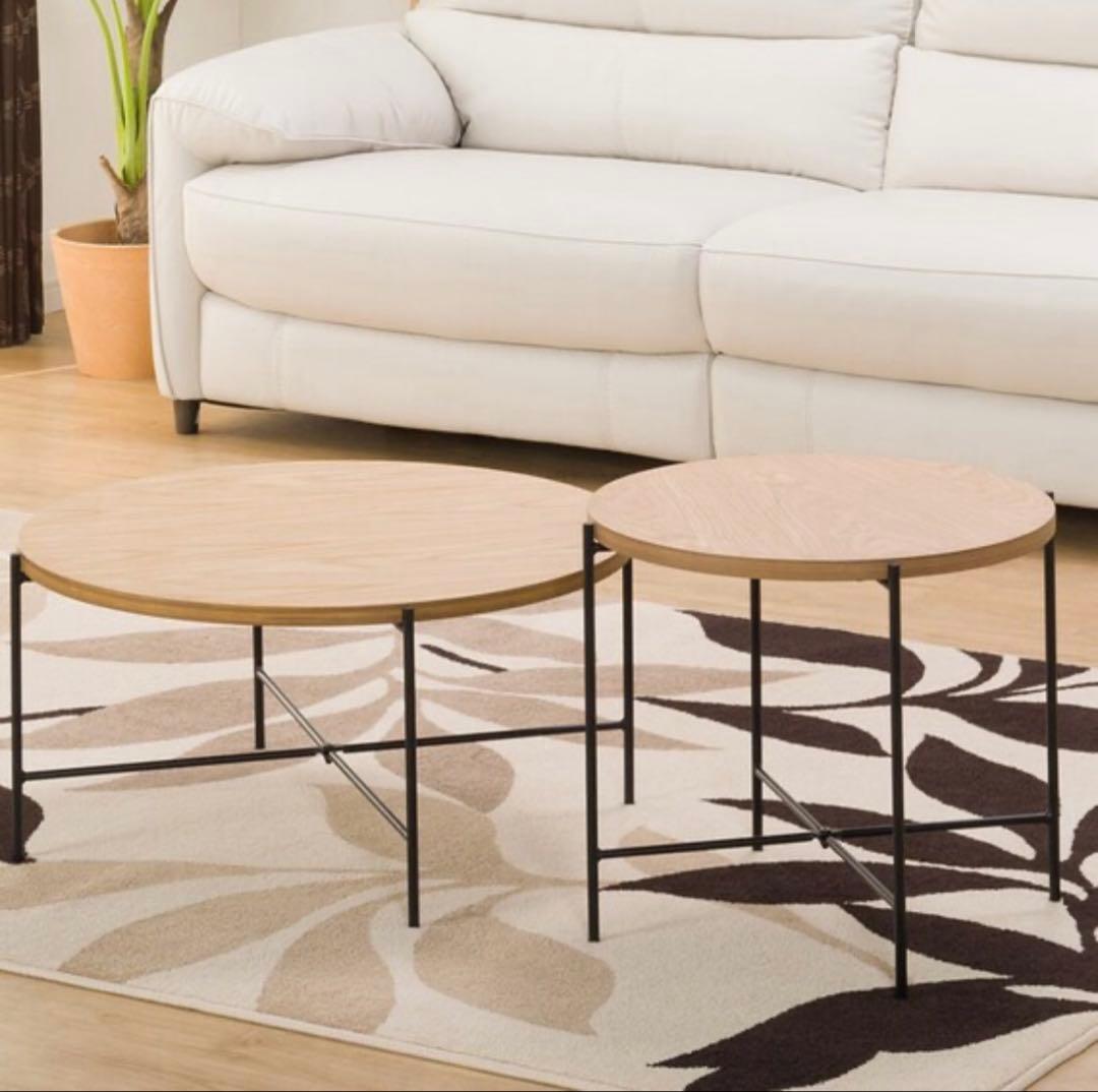 〈送料込〉ニトリ　円形テーブル2個セット (ヴェルカー-7050LBR)