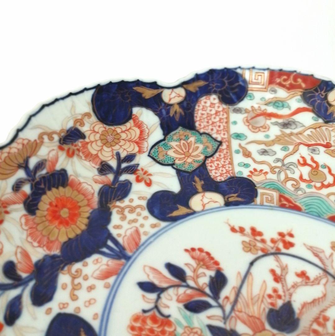 明治前期　色絵　花籠　龍と鳳凰　唐花　蝶　輪花　大鉢