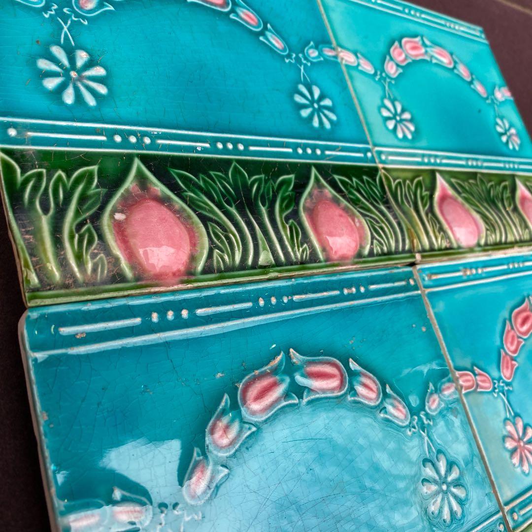 ハンドメイド日本製アンティークマジョリカタイル⑦Ａ４枚セット　プラナカンタイル