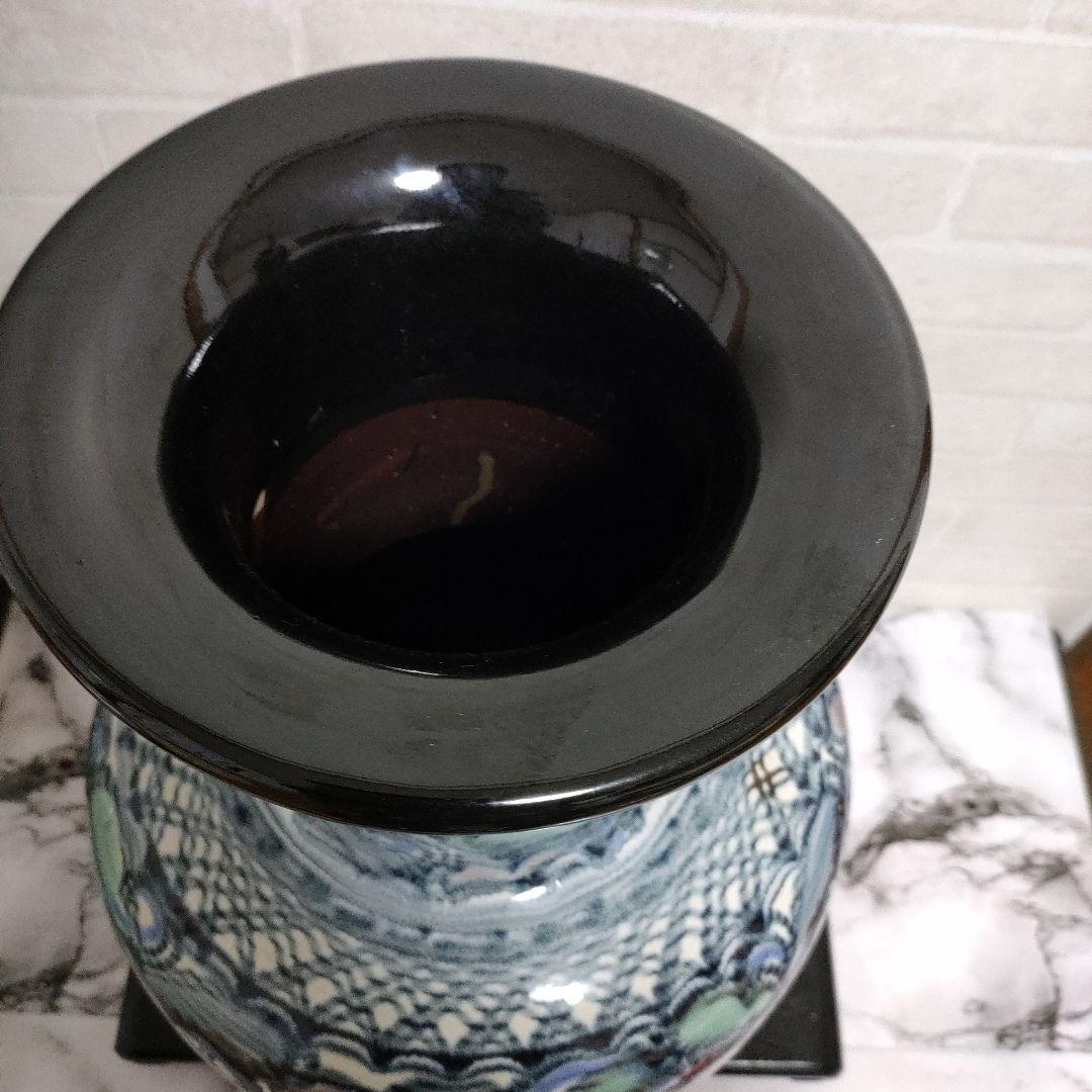 信楽焼 中村陶器 色彩壺型耳付き長花瓶 飾り壷 48㌢サイズ