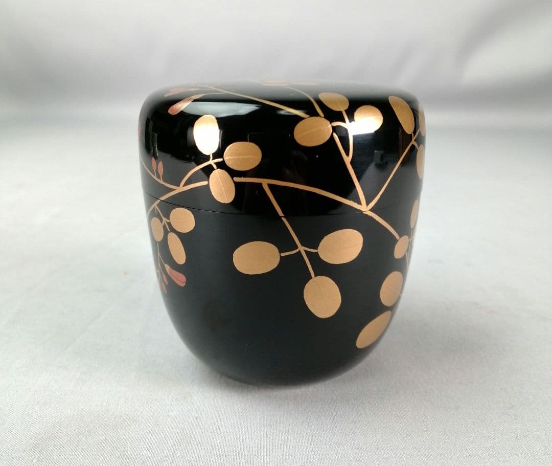 【茶事具】光月造　花蒔絵中棗　漆器　棗297