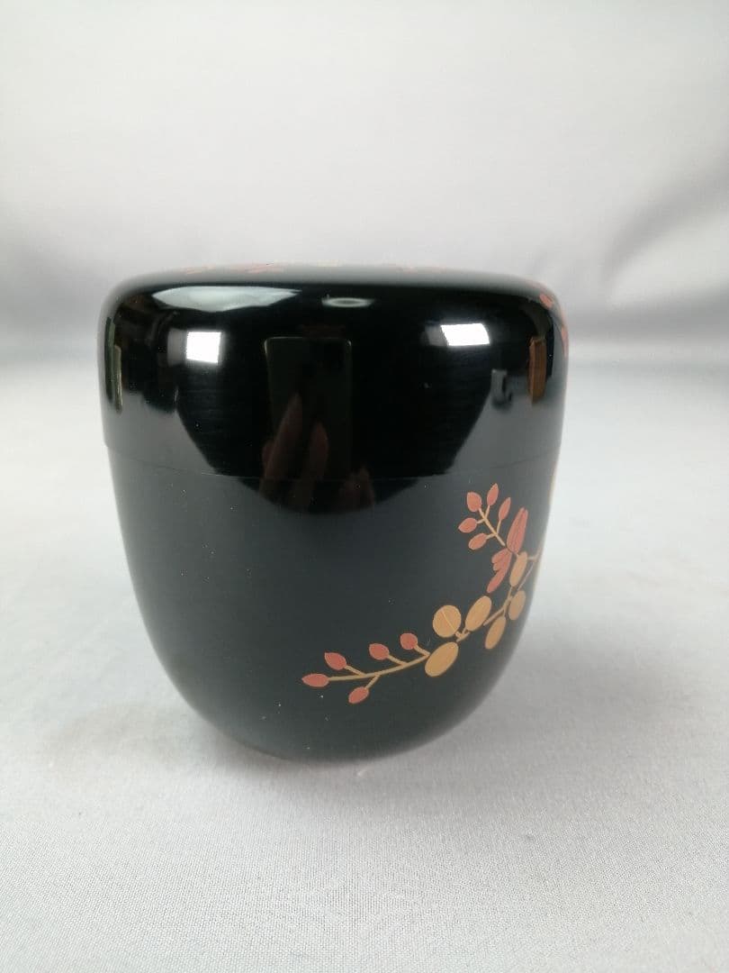 【茶事具】光月造　花蒔絵中棗　漆器　棗297