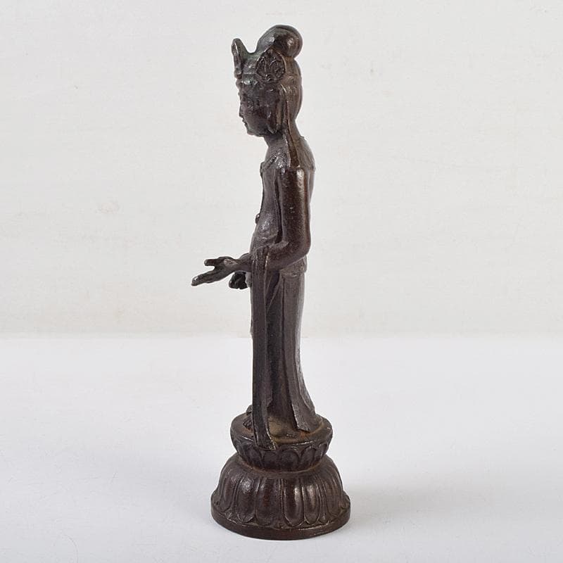 仏教美術　杉浦藤太朗作　ブロンズ　聖観音像　仏像　置物　共箱　D　R9514