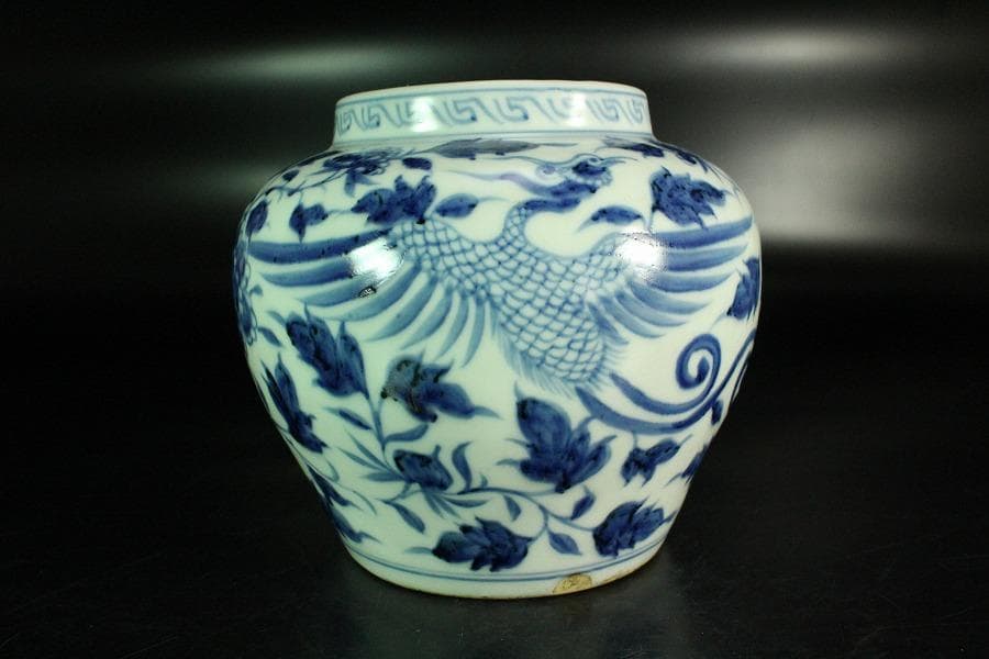 中国美術 青花 纏枝蓮花鳳紋 壷(K-A727)