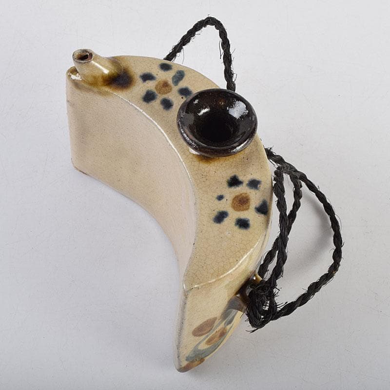 沖縄　琉球焼　壺屋焼　小橋川製陶所　仁王窯造　花文　抱瓶　共箱　C　8899