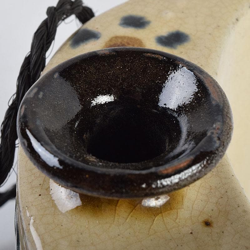 沖縄　琉球焼　壺屋焼　小橋川製陶所　仁王窯造　花文　抱瓶　共箱　C　8899