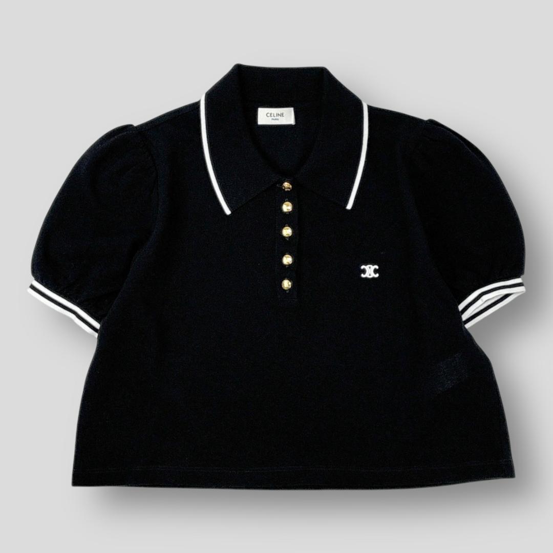 極美品 CELINE 23SS トリオンフ クロップド ポロシャツ コットンピケ