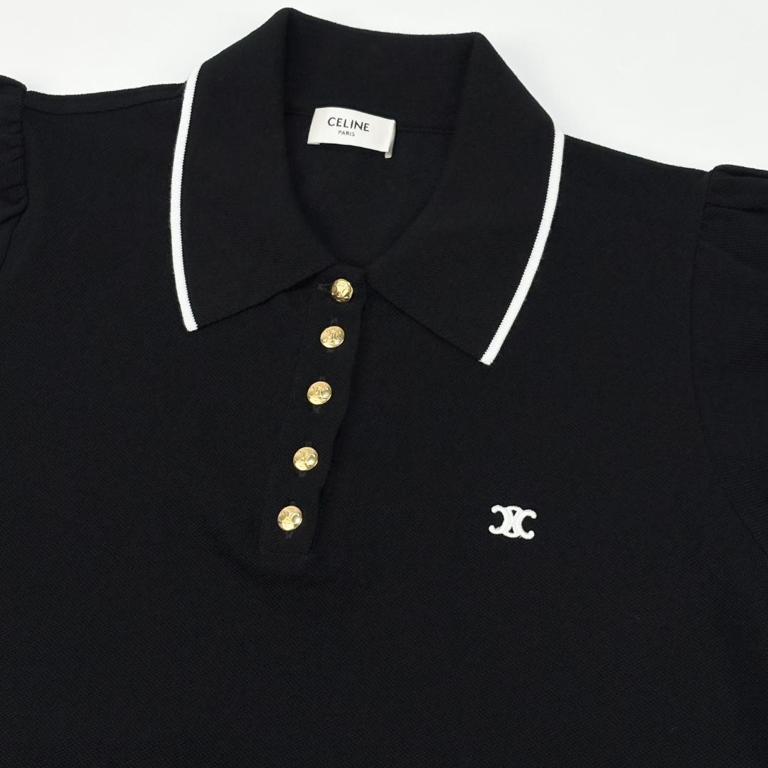 極美品 CELINE 23SS トリオンフ クロップド ポロシャツ コットンピケ