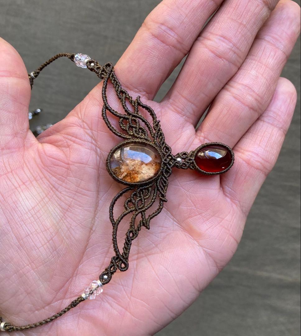 ガーデンクォーツ　ガーネット　マクラメネックレス