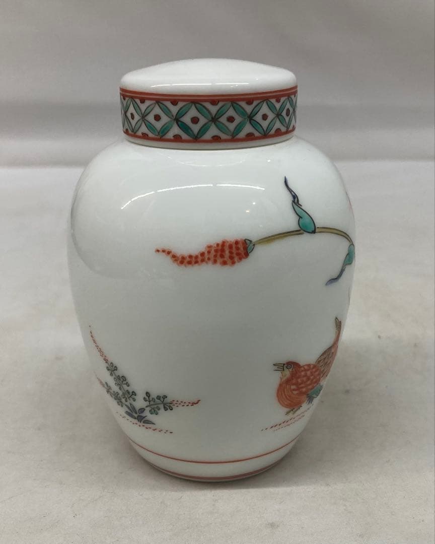 B442s「錦 粟鶉文茶壷」十三代酒井田柿右衛門作　共箱　重要無形文化財　煎茶