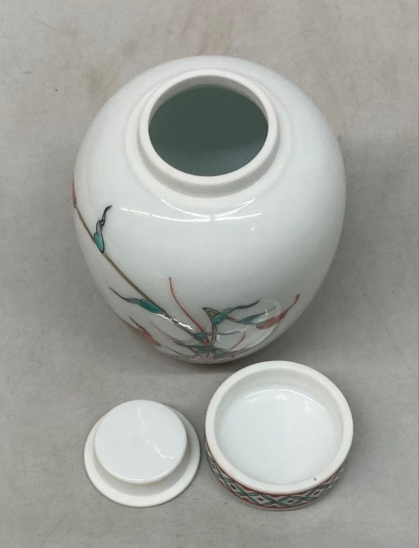 B442s「錦 粟鶉文茶壷」十三代酒井田柿右衛門作　共箱　重要無形文化財　煎茶